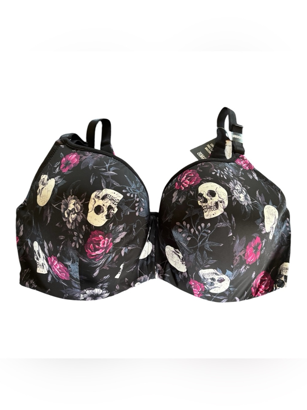 Torrid Curve Skulls & Roses 360 Back Smoothing Balconette Bra Sz 38DDD Lined